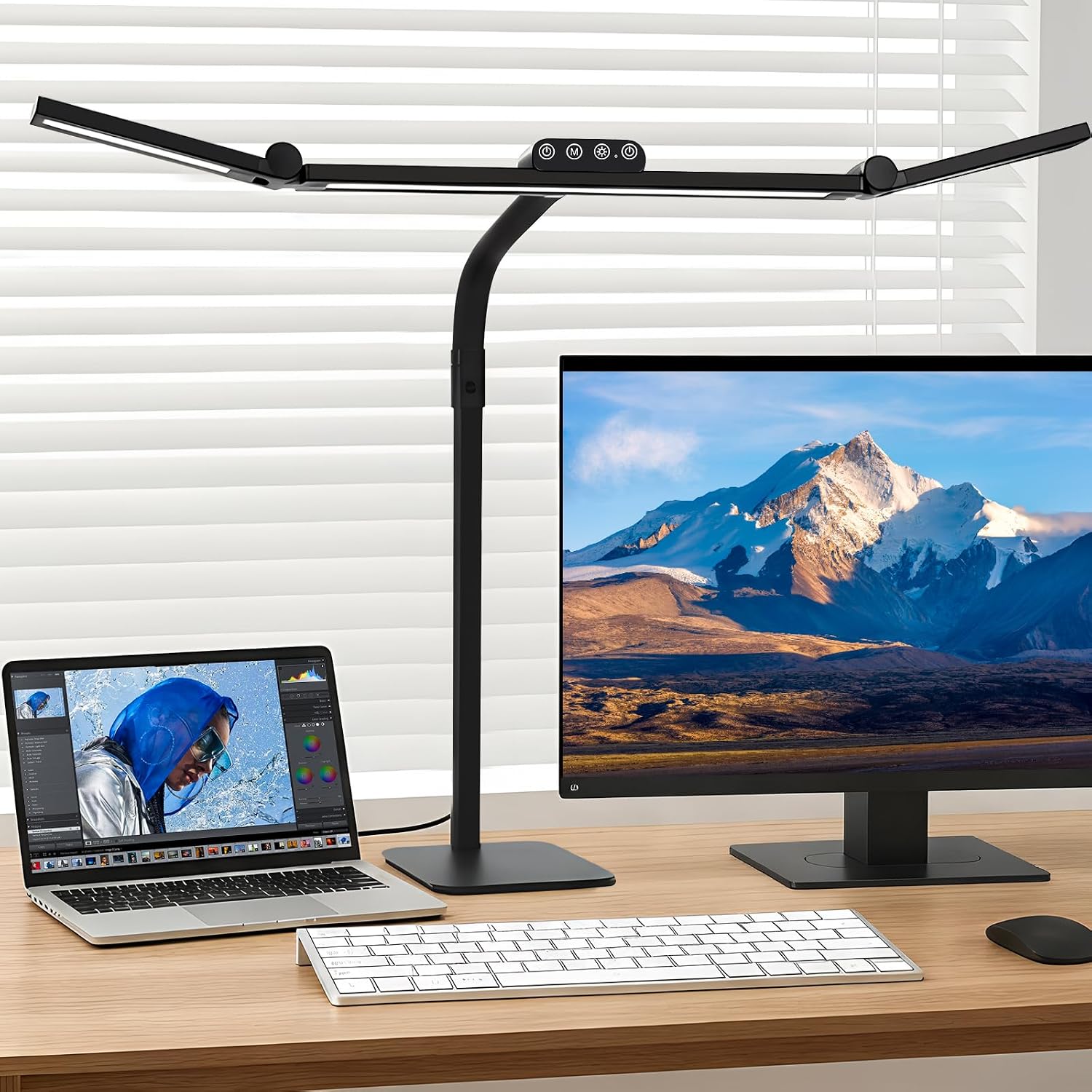 black dual-head LED desk lamp