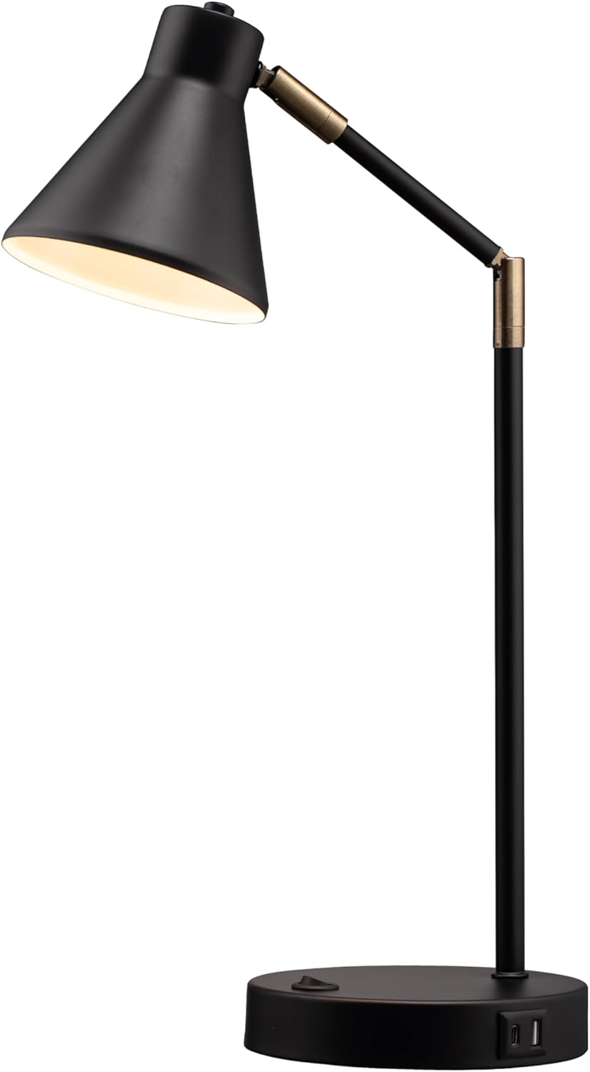 O'Bright Astrum - LED Desk Lamp with Dual USB Charging Ports, 100% Metal, 270 Degree Swivel Arms, Soft White Light (3000K), Bedside & Home Office Table Lamp, ETL Listed, Black black gold adjustable LED desk lamp