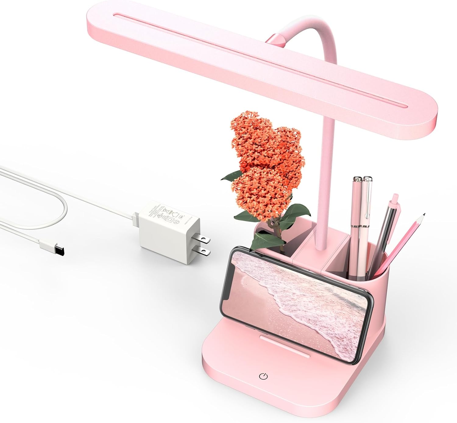 pink LED desk lamp organizer