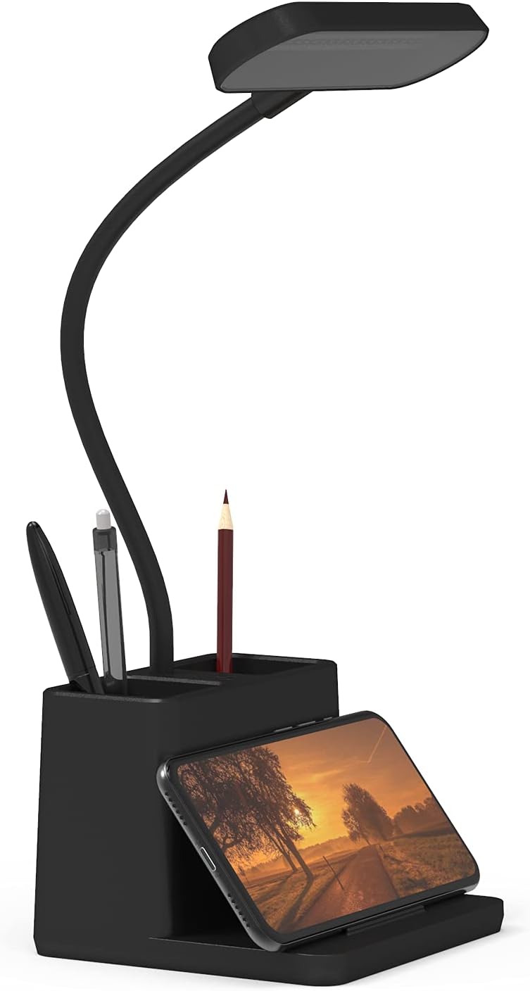 black LED desk lamp pen holder