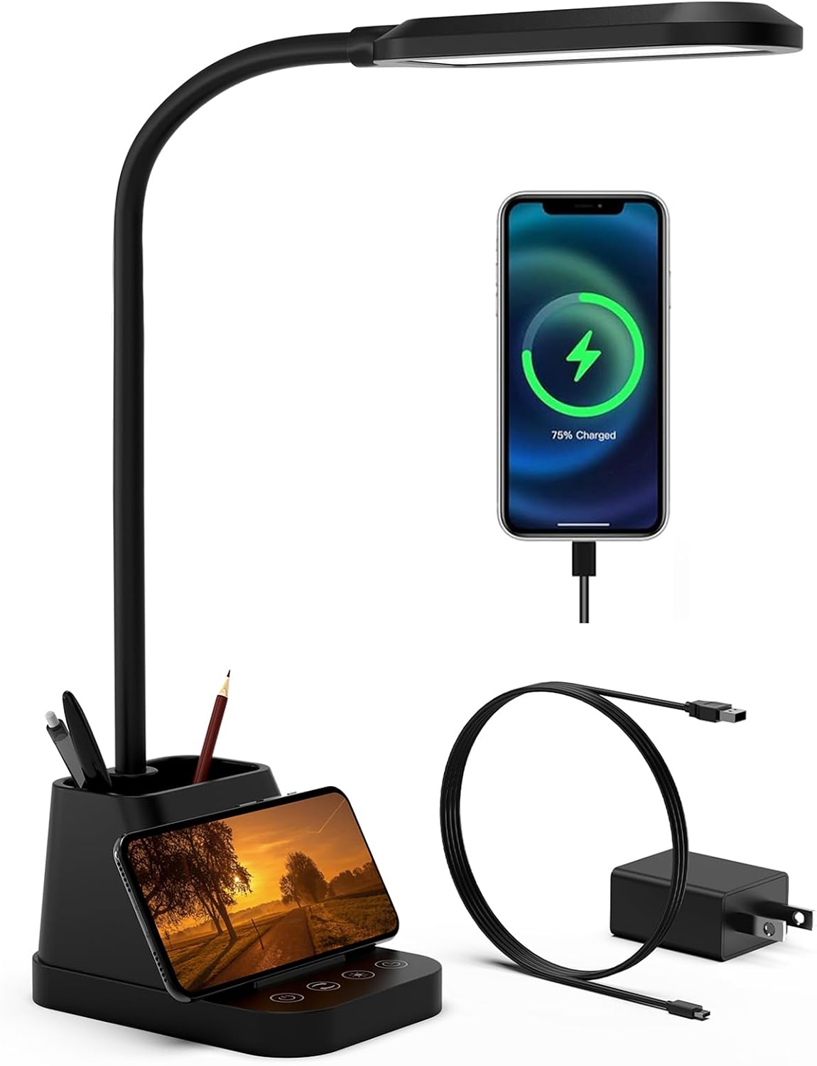 black LED desk lamp wireless charging
