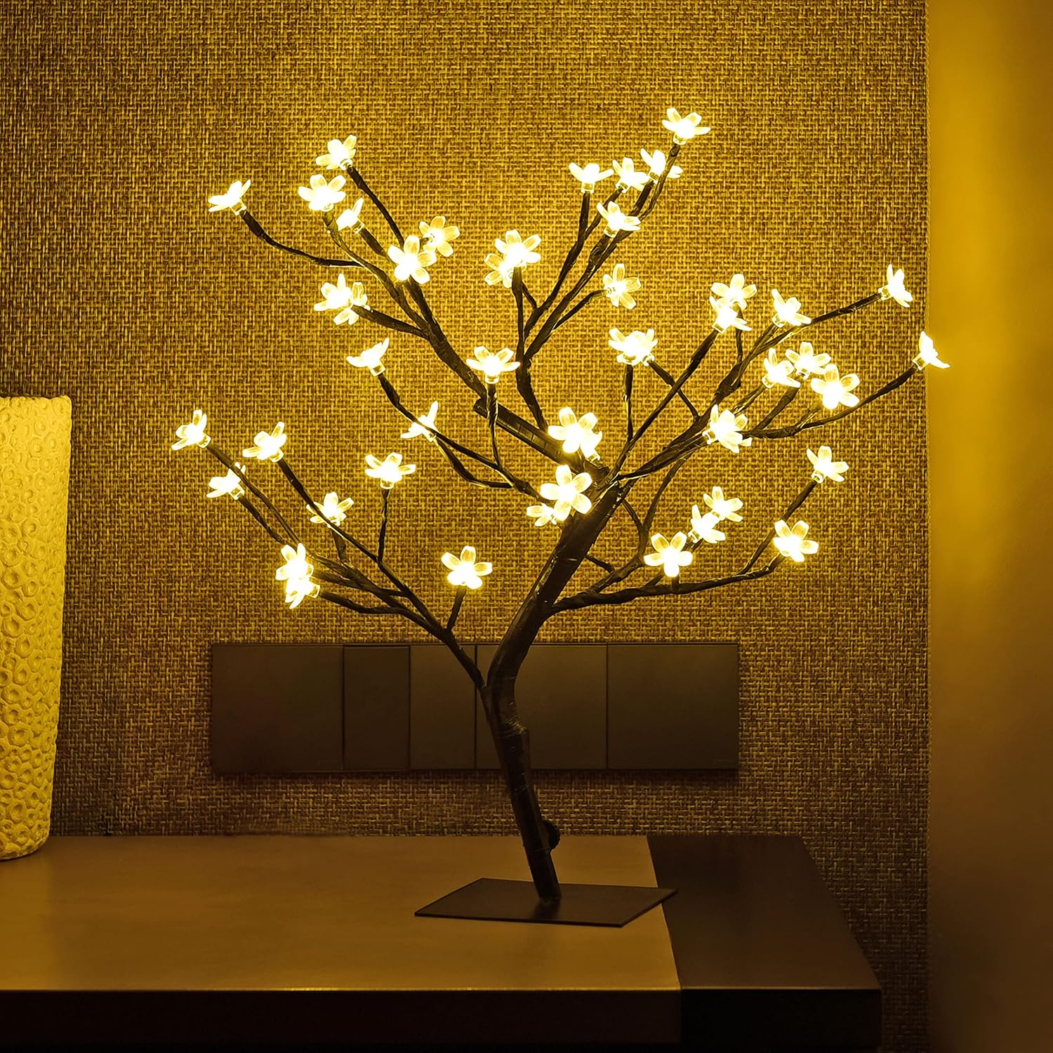 LIGHTSHARE 18 Inch Cherry Blossom Bonsai Tree, 48 LED Lights, 24V UL Listed Adapter Included, Metal Base, Warm White Lights, Ideal as Night Lights, Home Gift Idea Warm White Cherry Blossom LED Tree Lamp