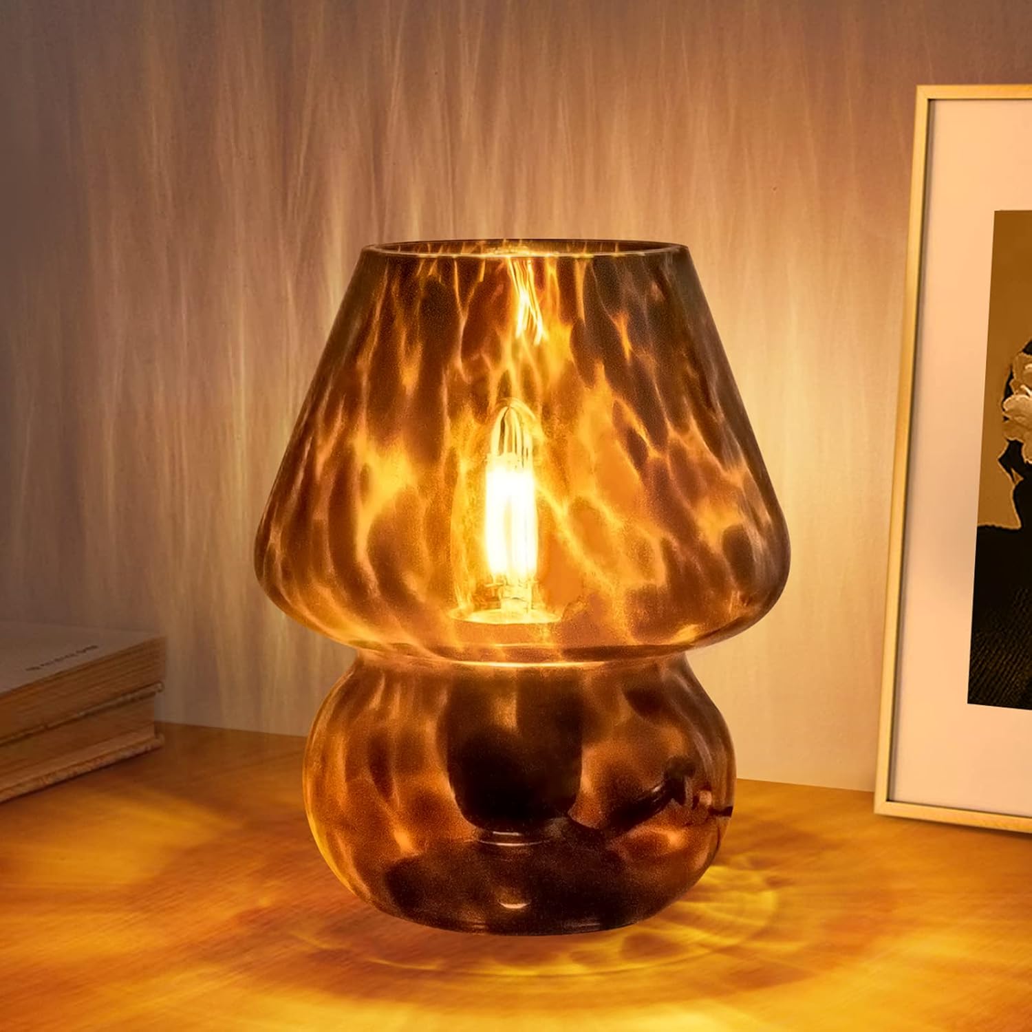 Amber Textured Glass Mushroom Lamp