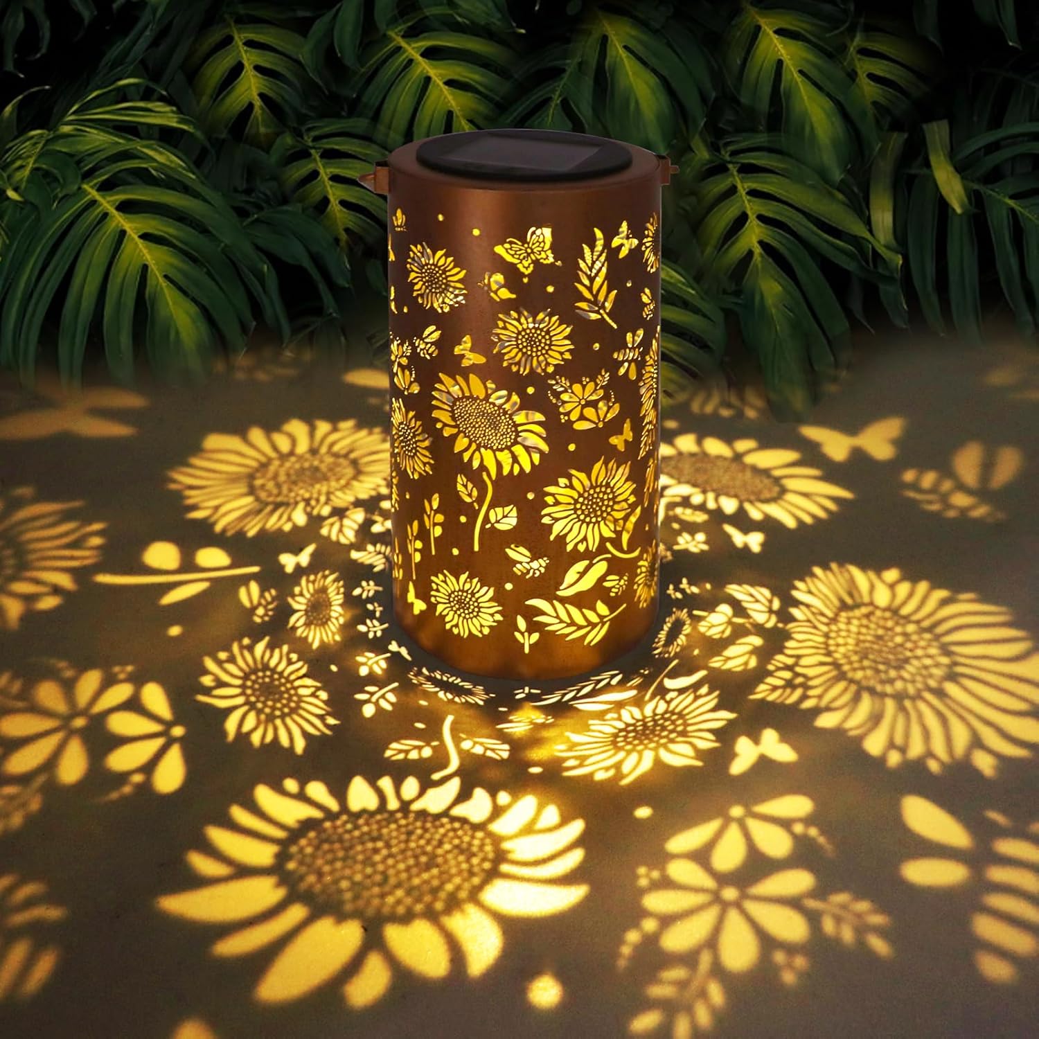 BSGlobal Sunflower Solar Lanterns Outdoor Waterproof Hanging Lights | Sunflower Gifts for Women Mom Grandma, Metal Solar Decorative Lanterns for Yard Patio Porch Balcony Garden Decor Solar Sunflower Garden Lantern
