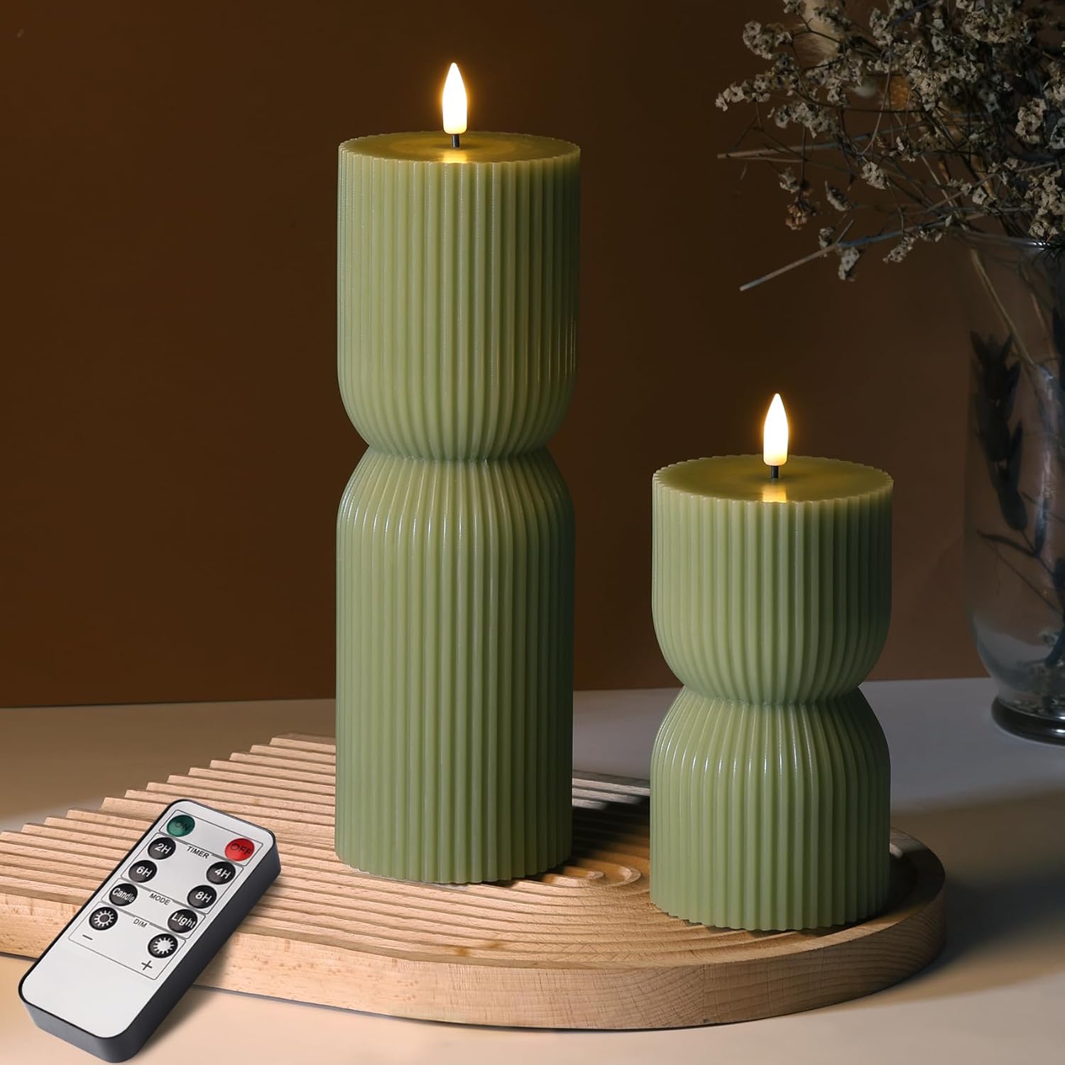 green ribbed flameless LED candle