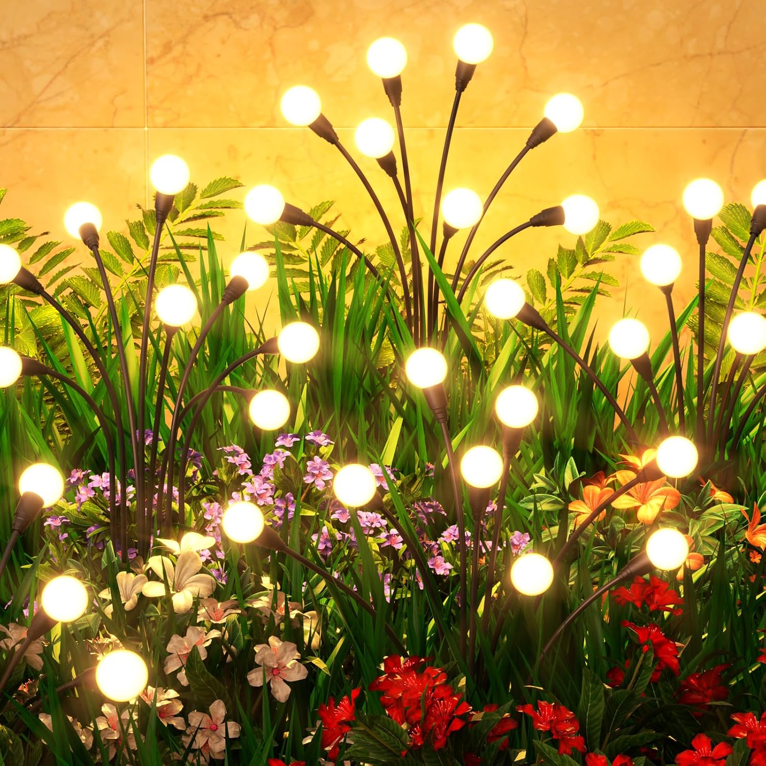 Cnuoky 6 Pack Solar Garden Lights 48 LED, Solar Lights Outdoor Waterproof IP65, Decorative Garden Lights Solar Powered for Yard Patio Pathway Decor, Outside Fairy Firefly Lights Garden Gifts Solar Firefly Garden Lights